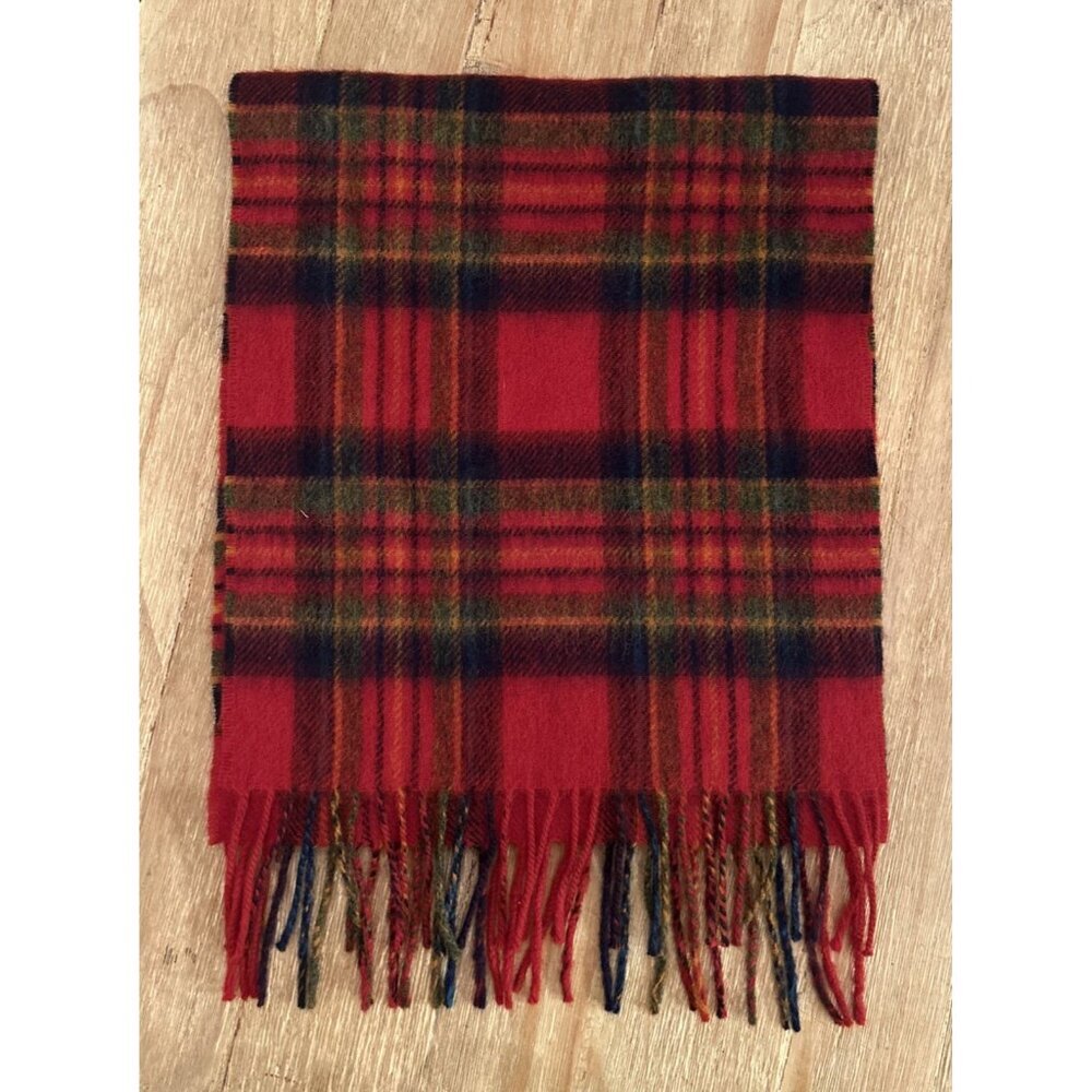 Kilkenny 100% Lambs Wool Plaid Rectangular Fringed Scarf Made in Ireland Red